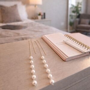 Pearl Ear Threads Sterling Silver Earrings - New Item (5")